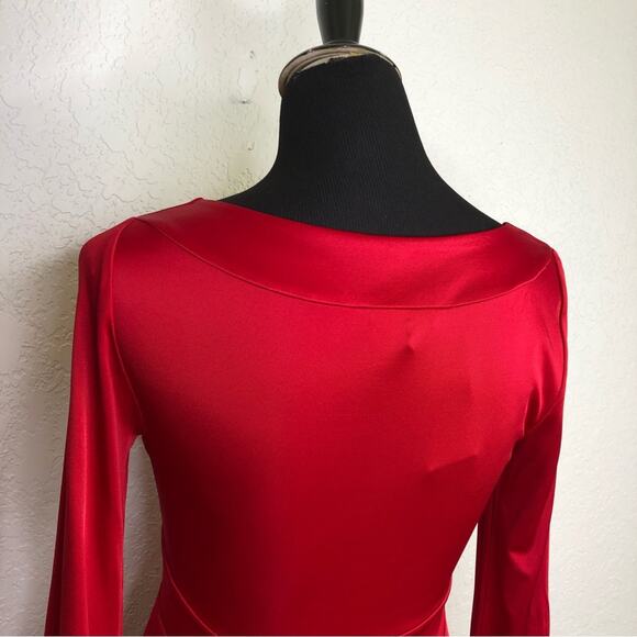 BCBGMaxazria red scoop neck long sleeve empire waist dress size Small NWT - Picture 7 of 13
